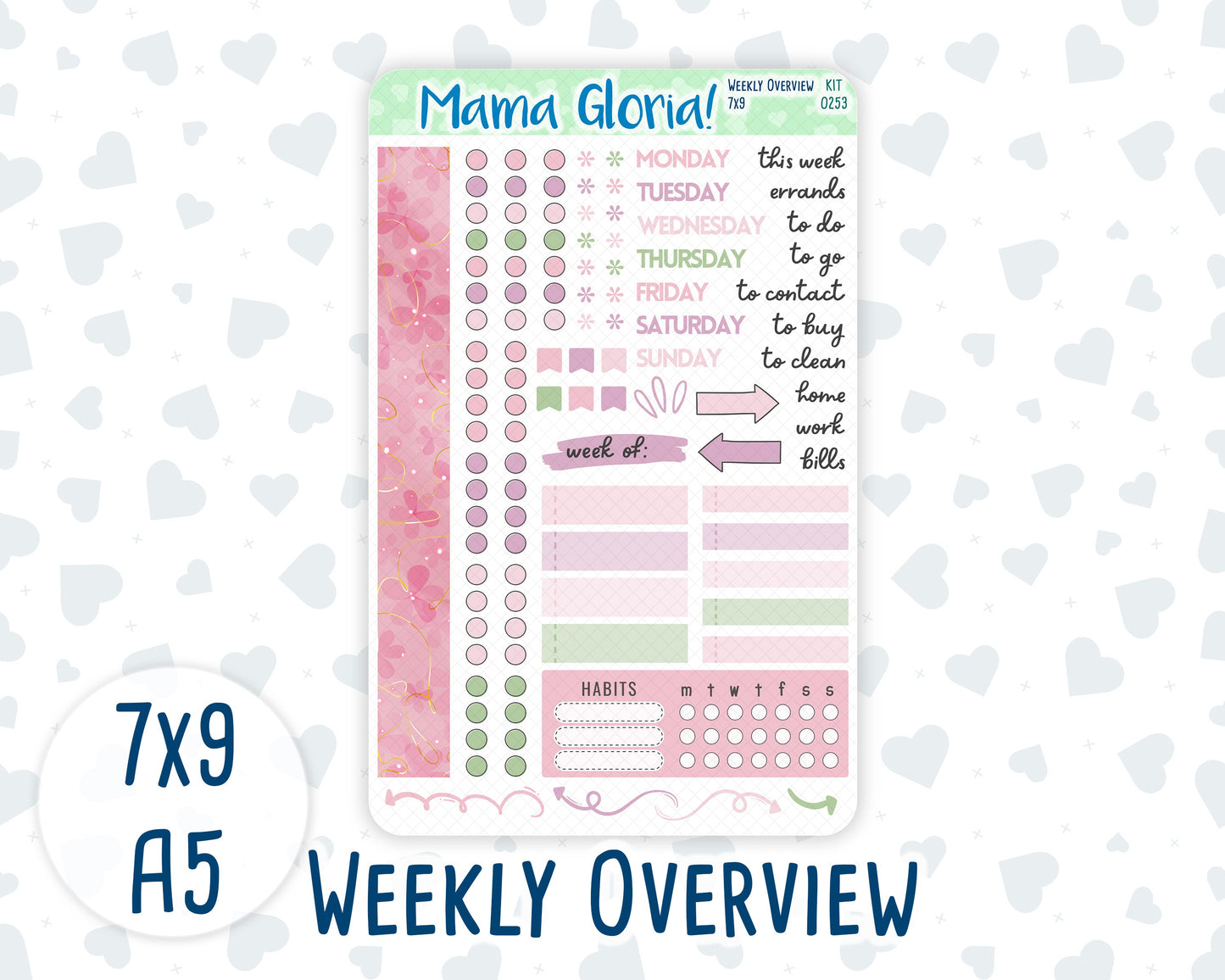 Kit 0253 - Weekly Overview - For 7x9 & A5 Planners | Notebooks - February - Rosy Daydreams