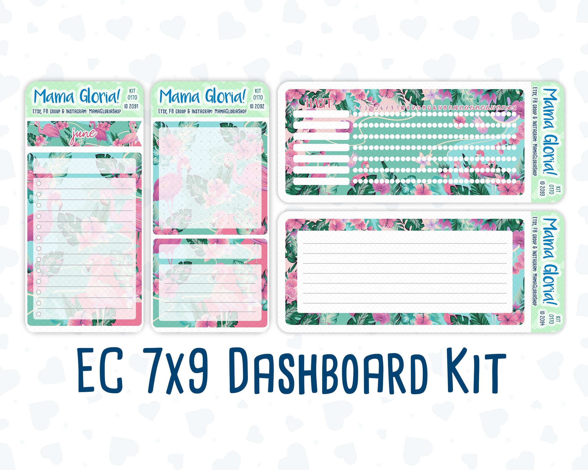 Kit 0170 - 7x9 - Flamingo Oasis - June - Summer- Notes Pages - Dashboard Kit - Productivity Page