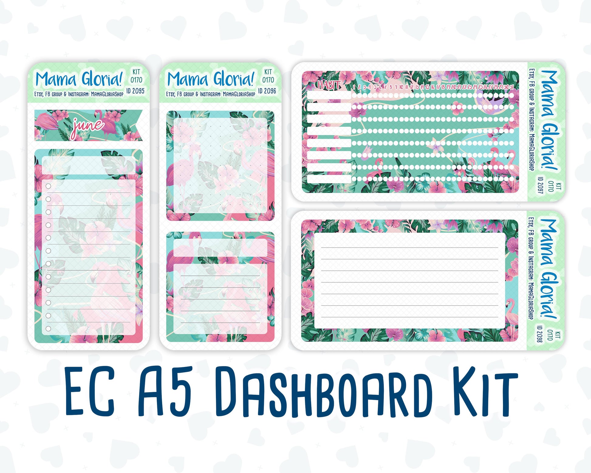 Kit 0170 - A5 - Flamingo Oasis - June - Summer - Notes Pages - Dashboard Kit - Productivity Page