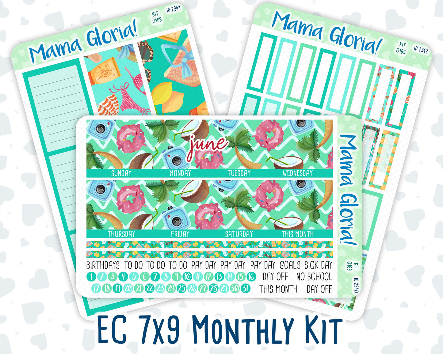 Kit 0169 -7x9 - Monthly - On Vacation - June- Summer- For EC Planners