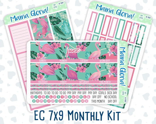 Kit 0170 -7x9 - Monthly - Flamingo Oasis - June- Summer- For EC Planners