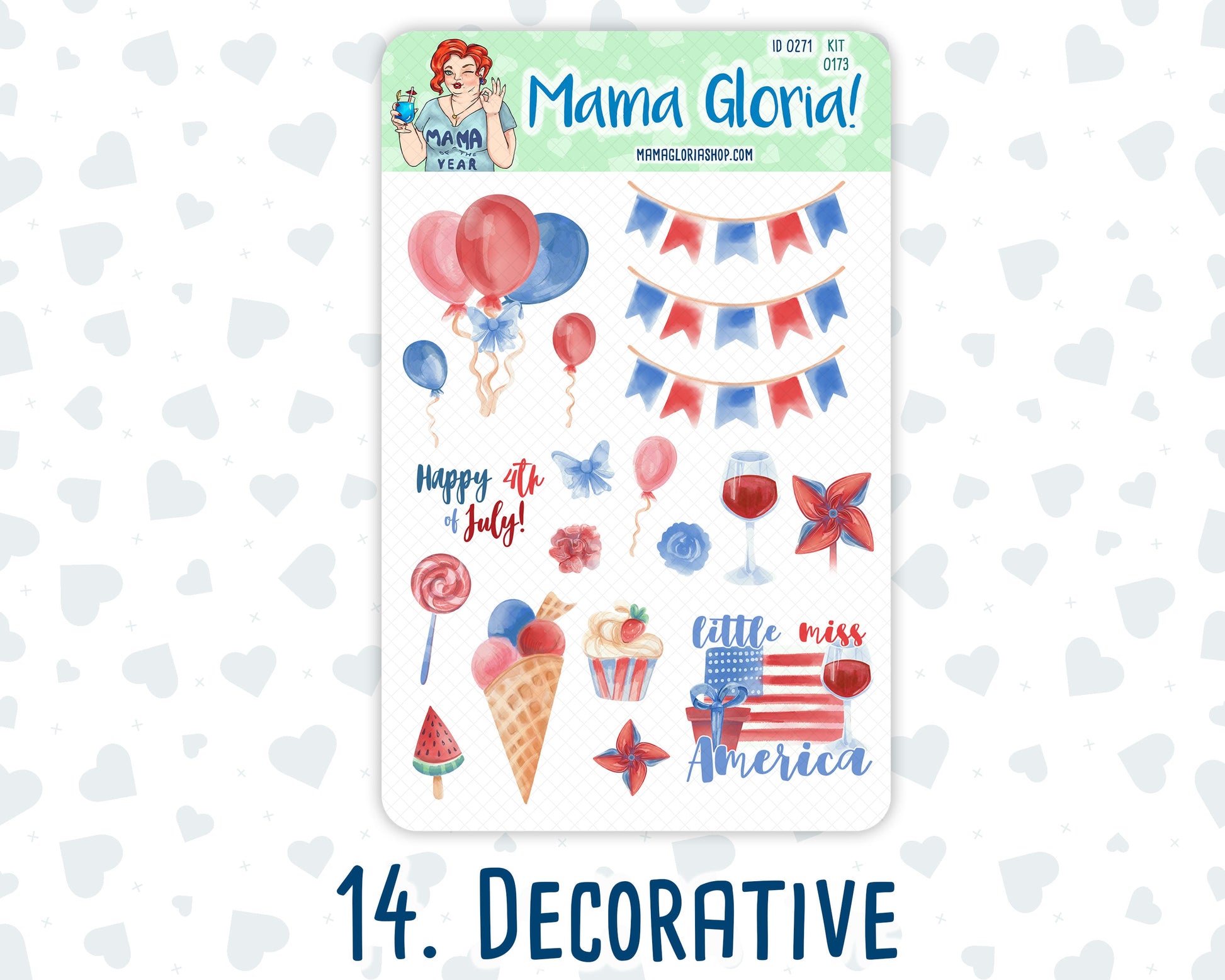 Kit 0173 Add Ons - Patriotic Party - July- Summer- Planner Stickers - Kit 2024