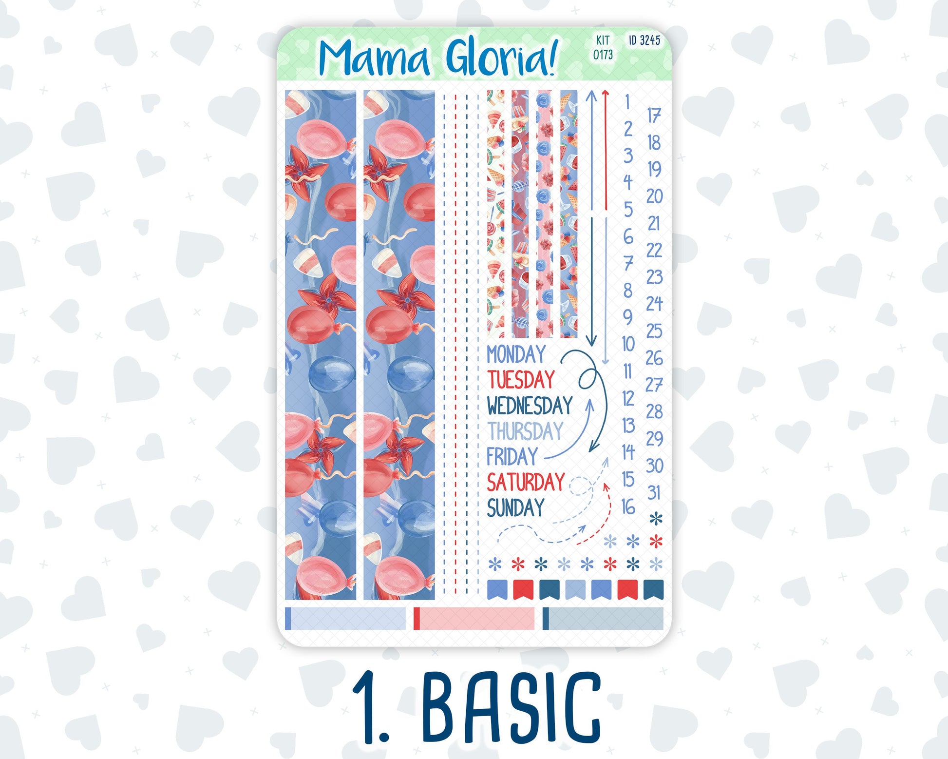 Kit 0173 - 7x9 Compact Vertical - Patriotic Party - July - Summer - Weekly