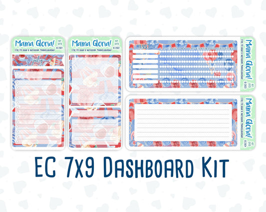 Kit 0173 - 7x9 - Patriotic Party- July- Summer- Notes Pages - Dashboard Kit - Productivity Page