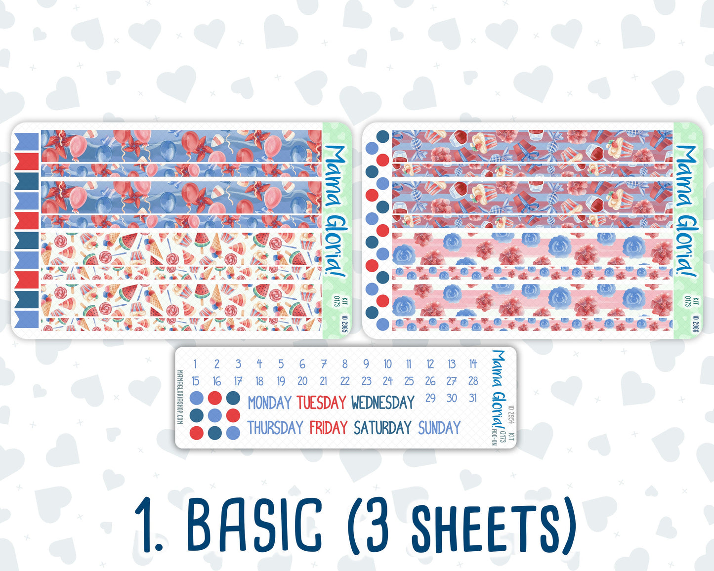 Kit 0173 - 7x9 Daily Duo - Patriotic Party - July- Summer- Planner