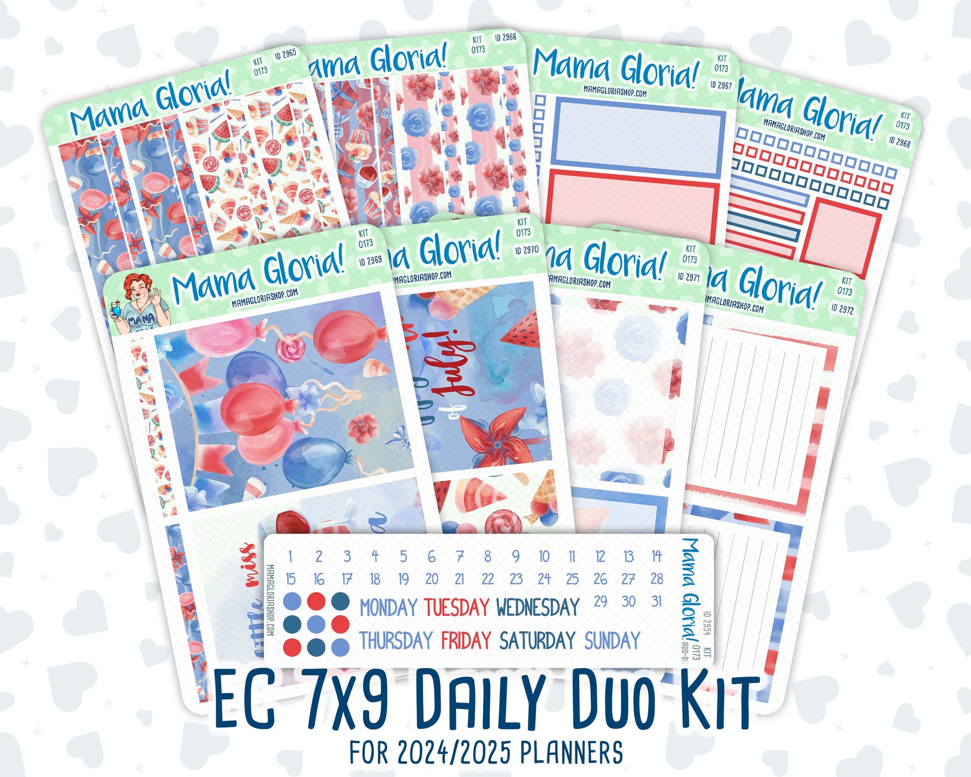 Kit 0173 - 7x9 Daily Duo - Patriotic Party - July- Summer- Planner