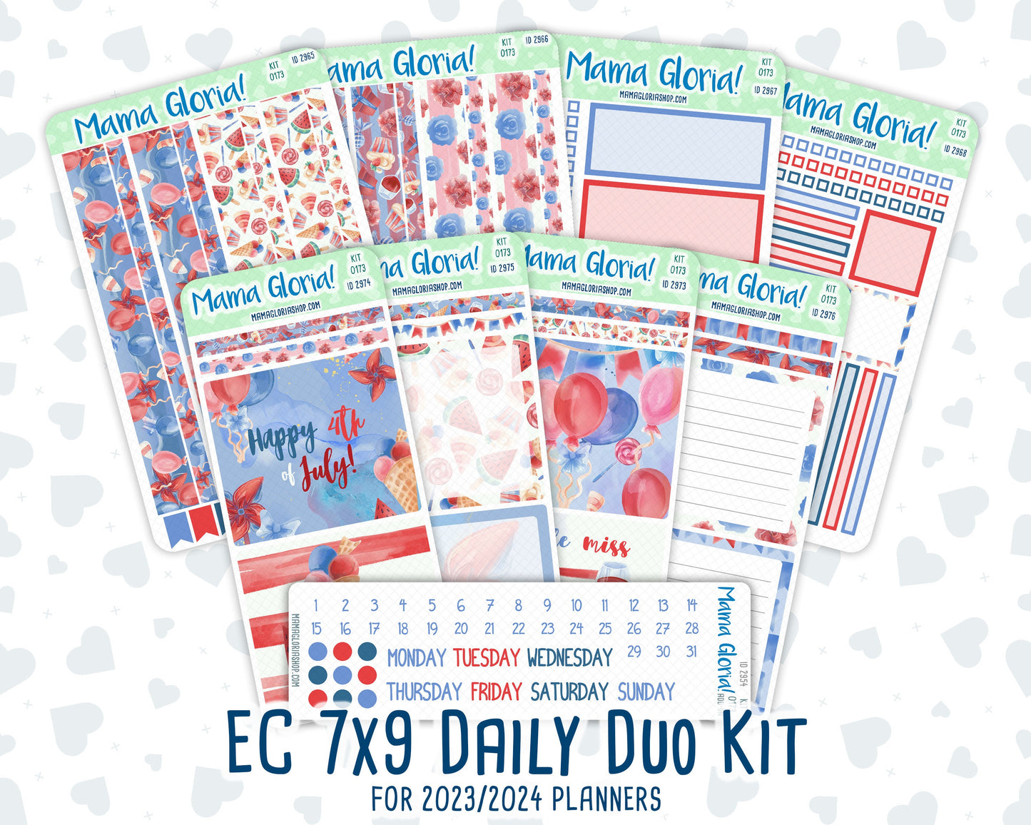 Kit 0173 - 7x9 Daily Duo - Patriotic Party - July- Summer- Planner