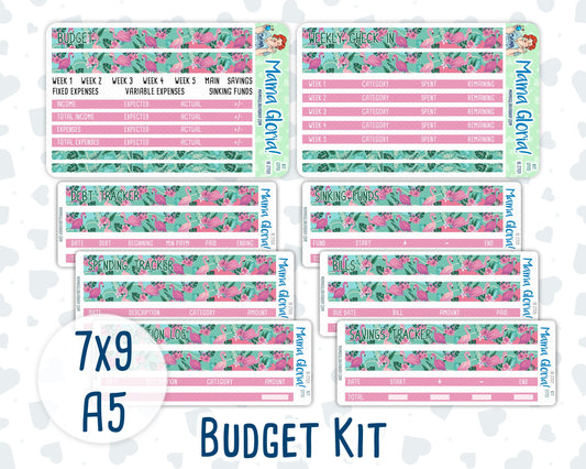 Kit 0170- Budget - Flamingo Oasis - for 7x9 & A5 Planners/Notebooks - June- Summer