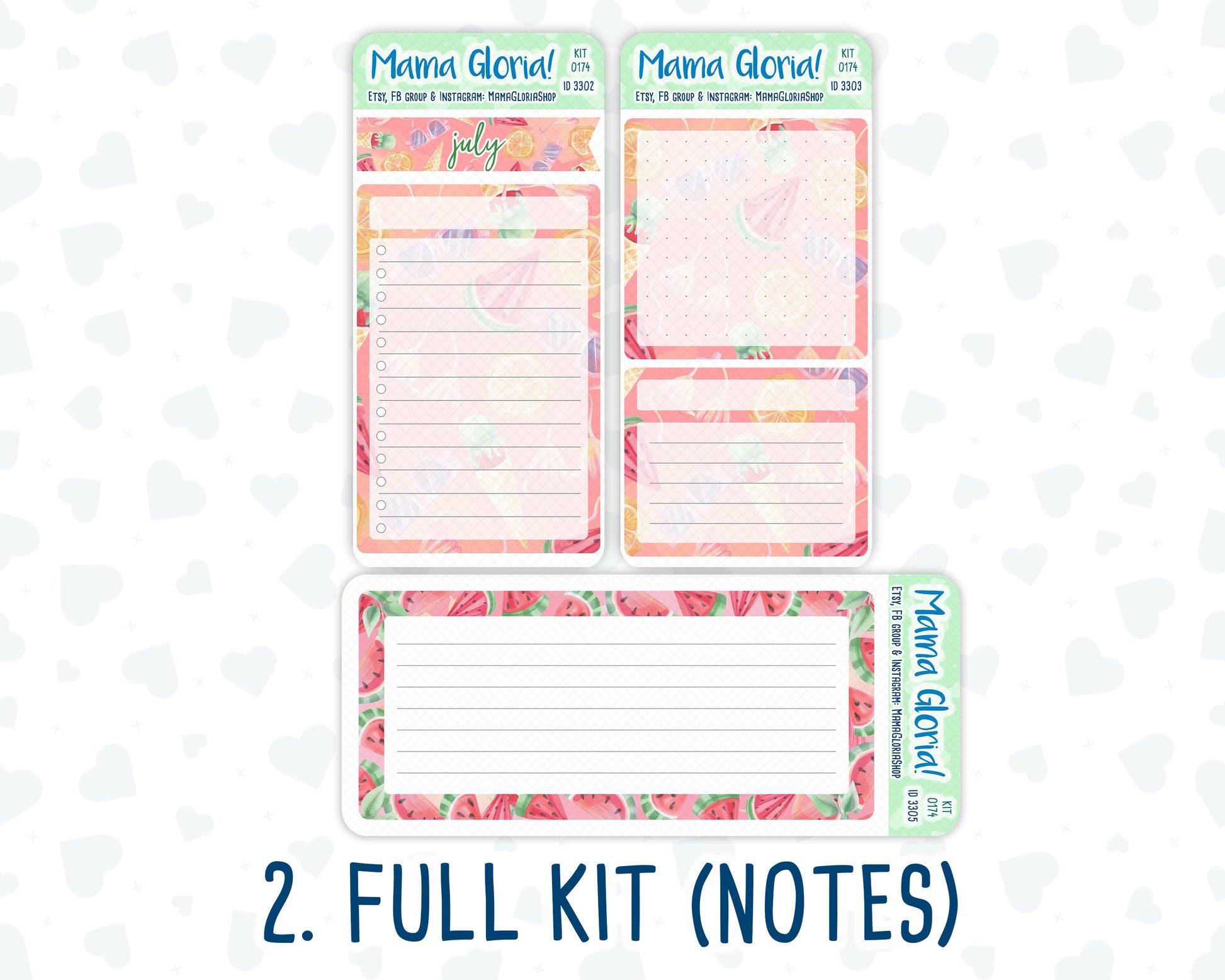 Kit 0174 - 7x9 - Summer Splash- July- Summer- Notes Pages - Dashboard Kit - Productivity Page