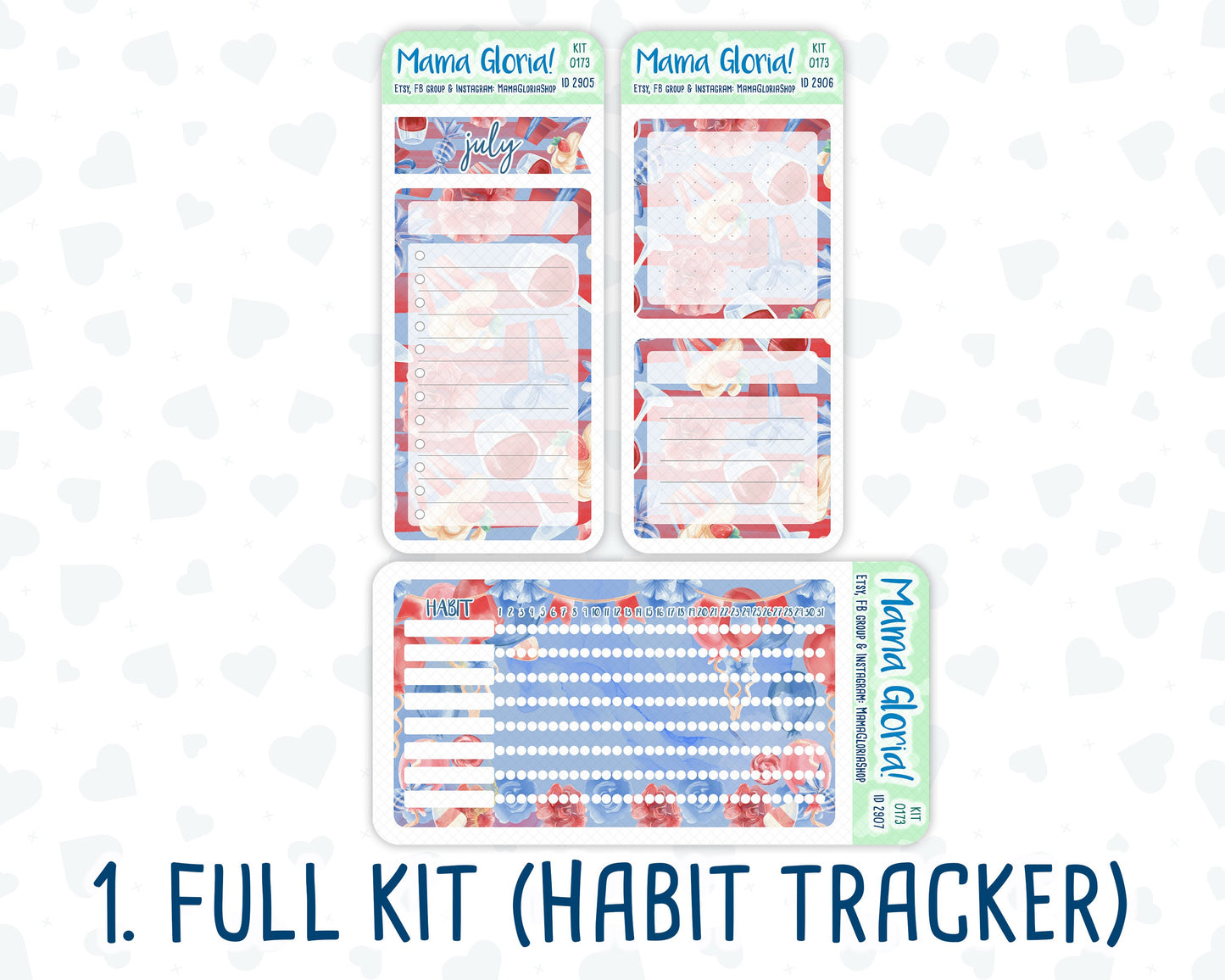 Kit 0173 - A5 - Patriotic Party - July- Summer - Notes Pages - Dashboard Kit - Productivity Page