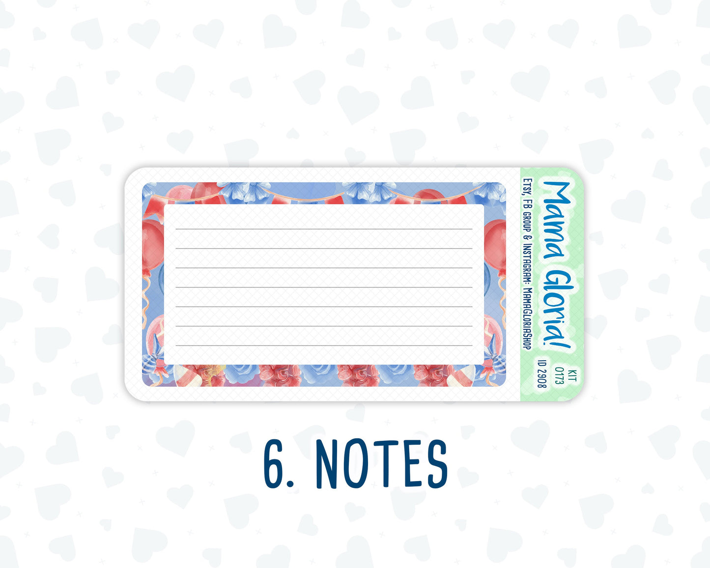 Kit 0173 - A5 - Patriotic Party - July- Summer - Notes Pages - Dashboard Kit - Productivity Page