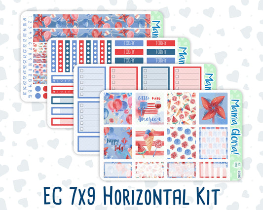 Kit 0173- 7x9 - Patriotic Party - July - Summer- Weekly Kit For EC Horizontal Planners