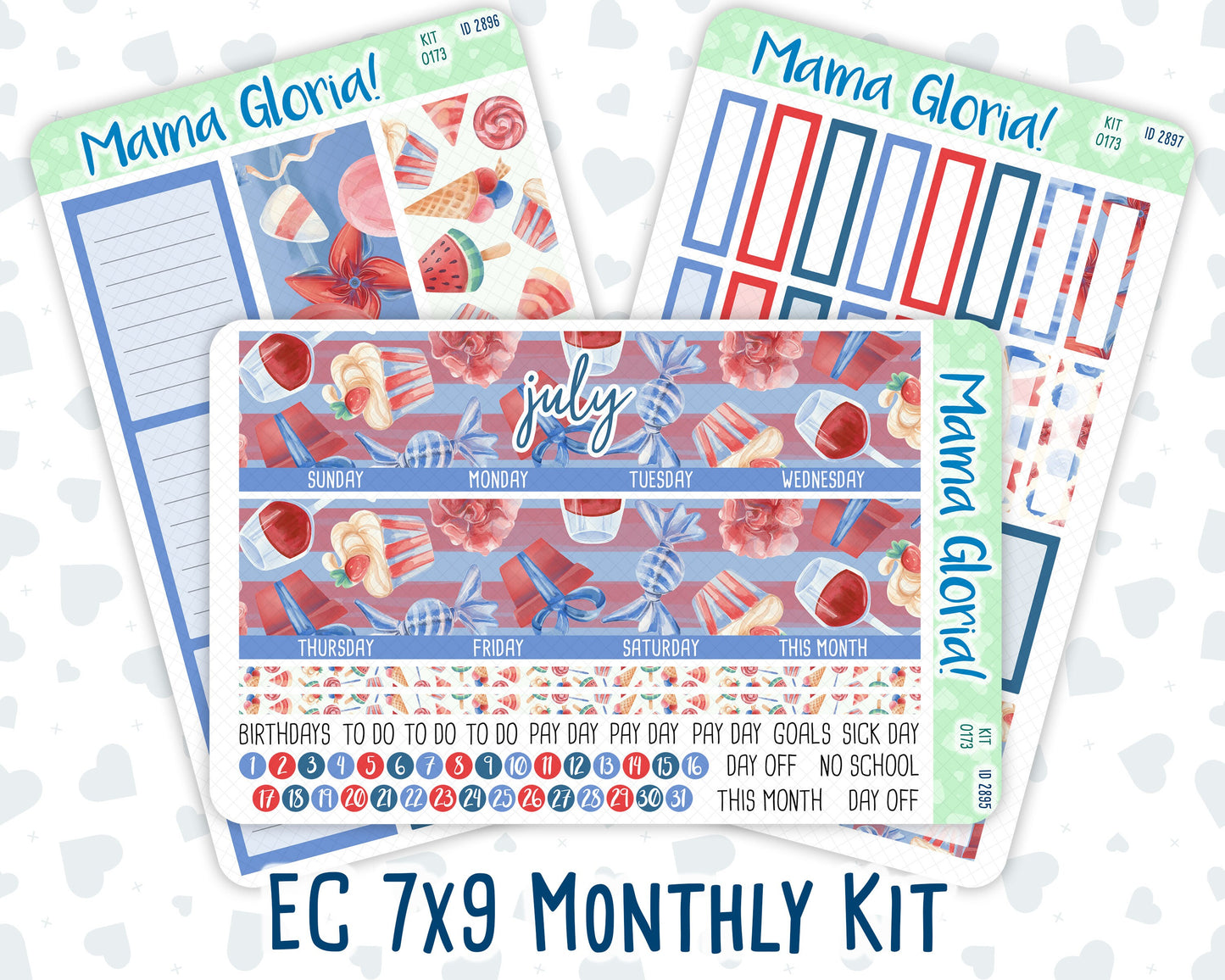 Kit 0173 - 7x9 - Monthly - Patriotic Party - July - Summer- For EC Planners