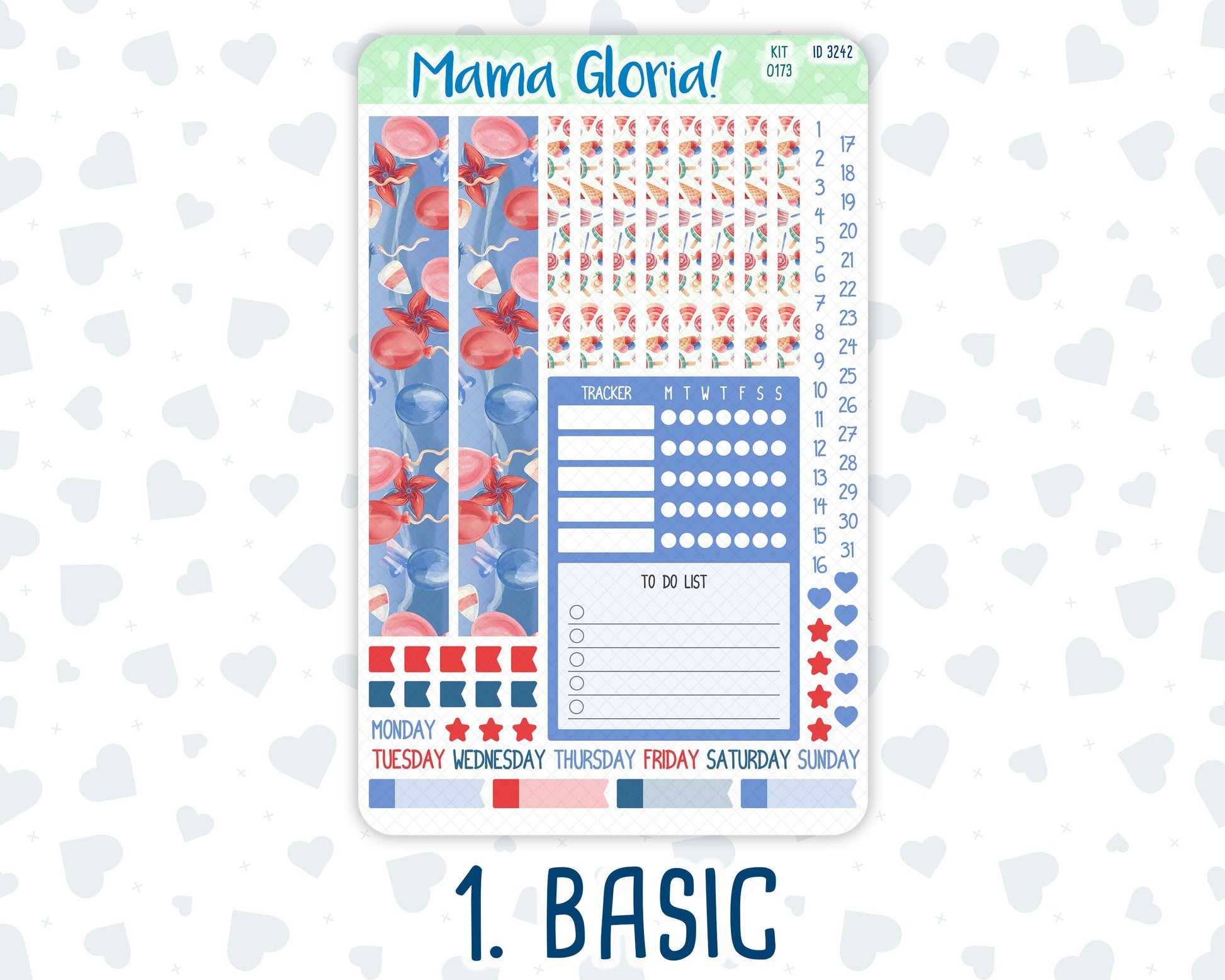 Kit 0173 - A5 Compact Vertical - Patriotic Party - July - Weekly