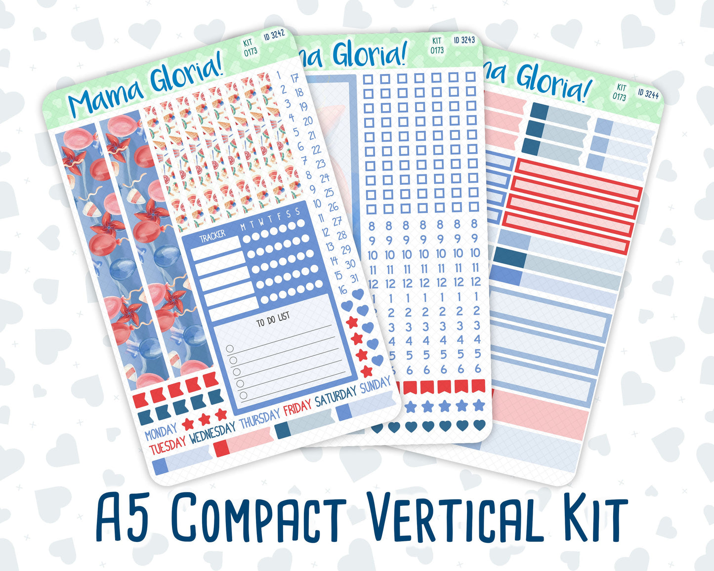 Kit 0173 - A5 Compact Vertical - Patriotic Party - July - Weekly