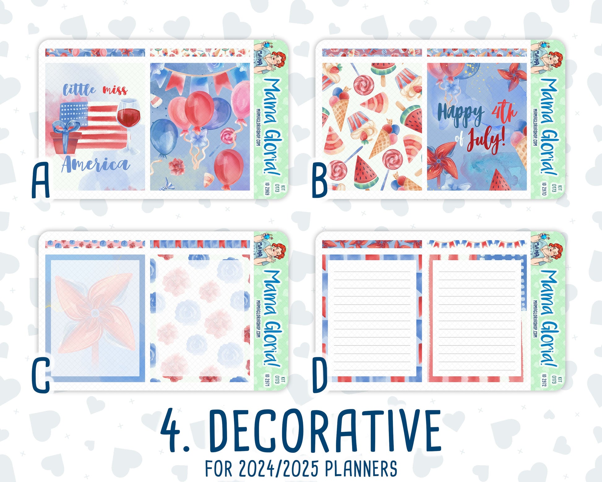 Kit 0173 - 7x9 Daily Duo - Patriotic Party - July- Summer- Planner