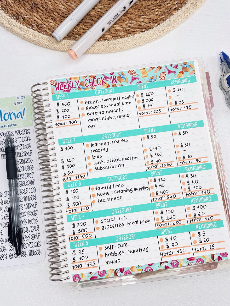 Kit 0222 - Budget - For 8.5x11 Planners | Notebooks - June - Beach Day