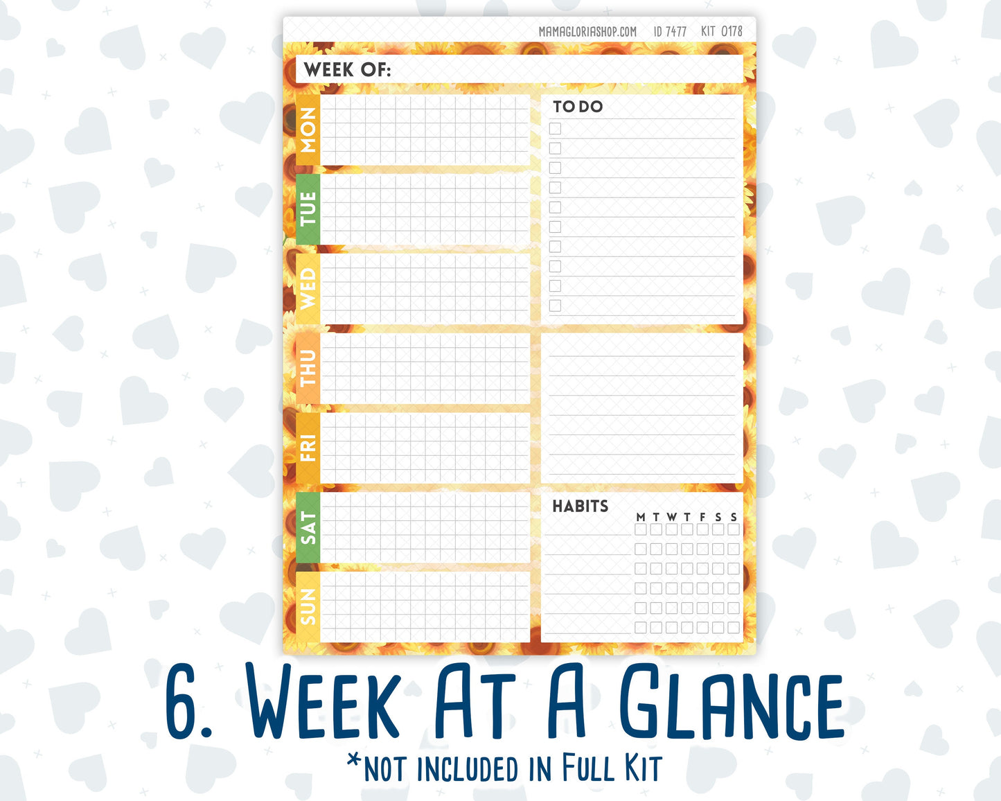 Kit 0178- 7x9 Daily Duo - Sunflowers - August- Summer- Planner