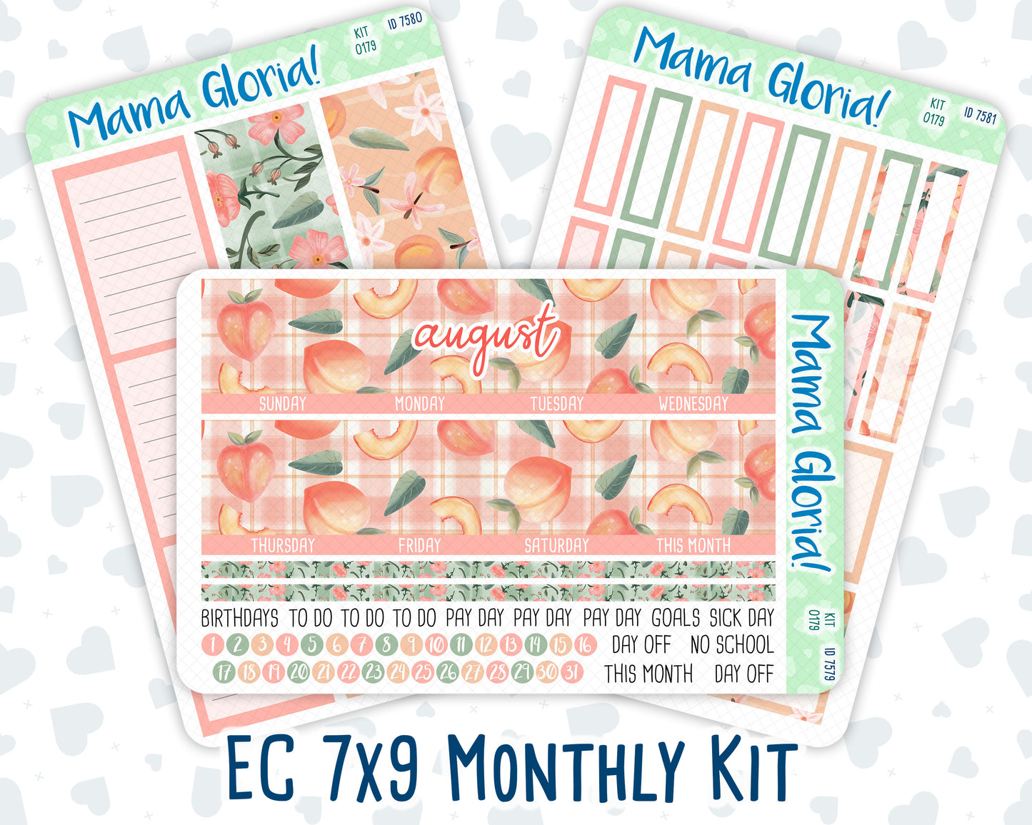 Kit 0179 - 7x9 - Monthly - Peaches - August - Summer- For EC Planners