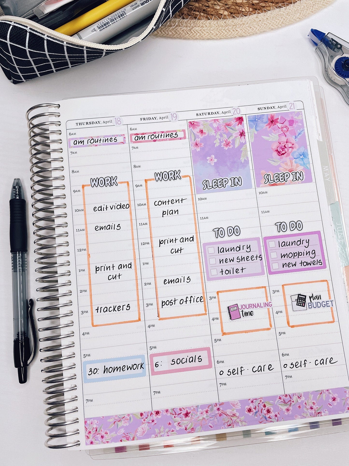 Kit 0262 - 1.5" Wide Column - Weekly Kit - April - Spring Puffs  - For Vertical & Hourly Planners
