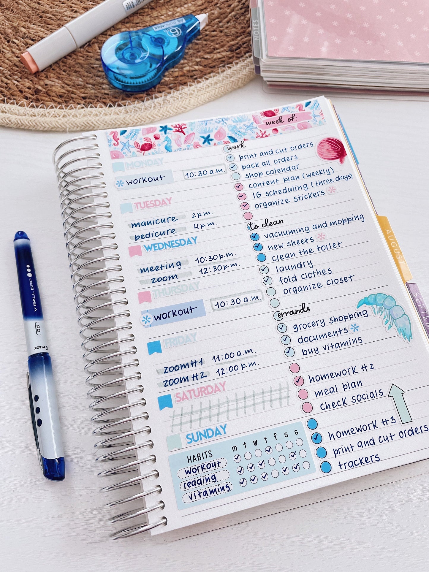 Kit 0222 - Weekly Overview - For 7x9 & A5 Planners | Notebooks - June - Beach Day
