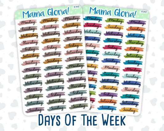 Days Of The Week - Brush Stroke - Label - Stickers For Planners