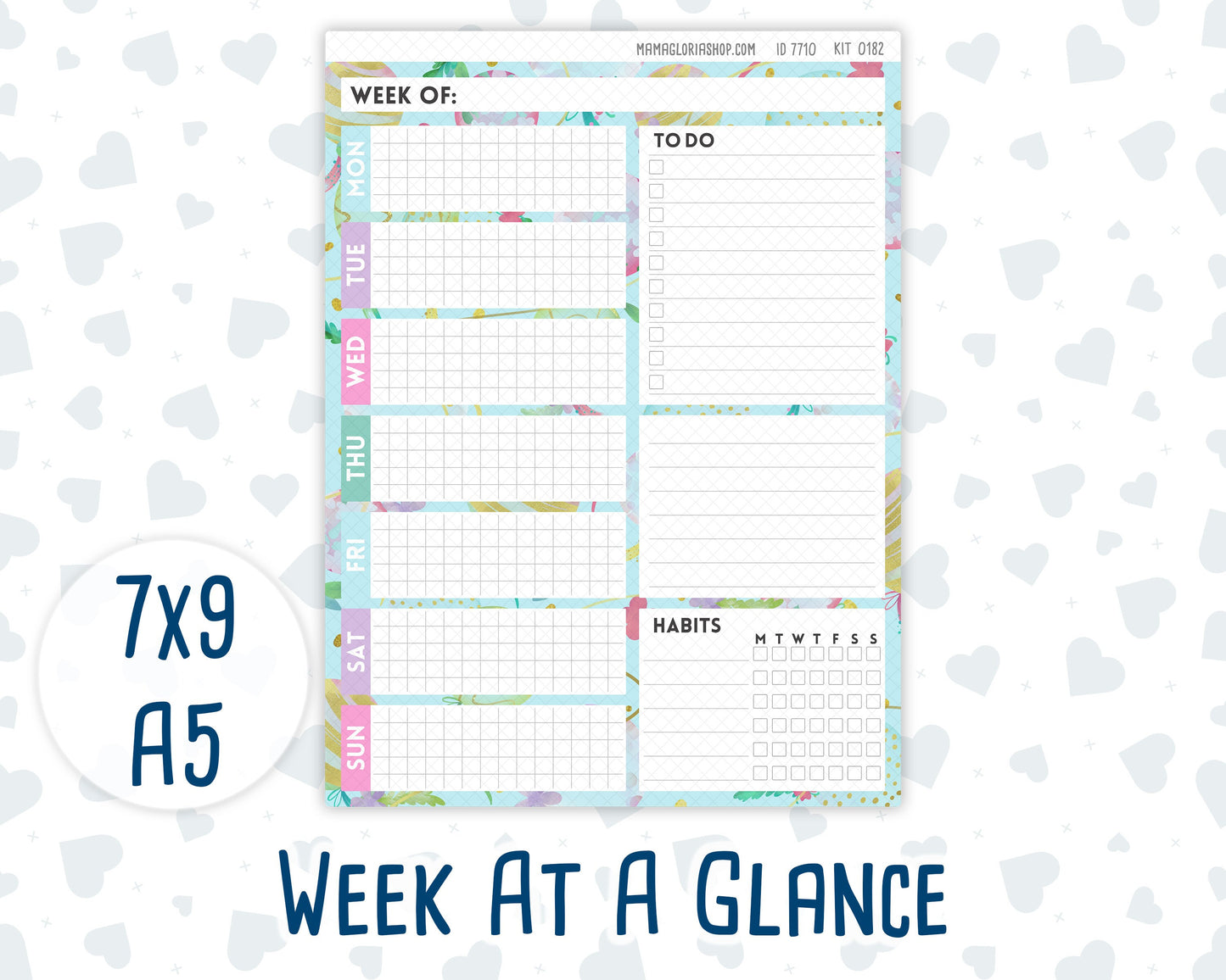 Kit 0182- Week At A Glance - Birthday - For 7x9 & A5 Planners - Notebooks