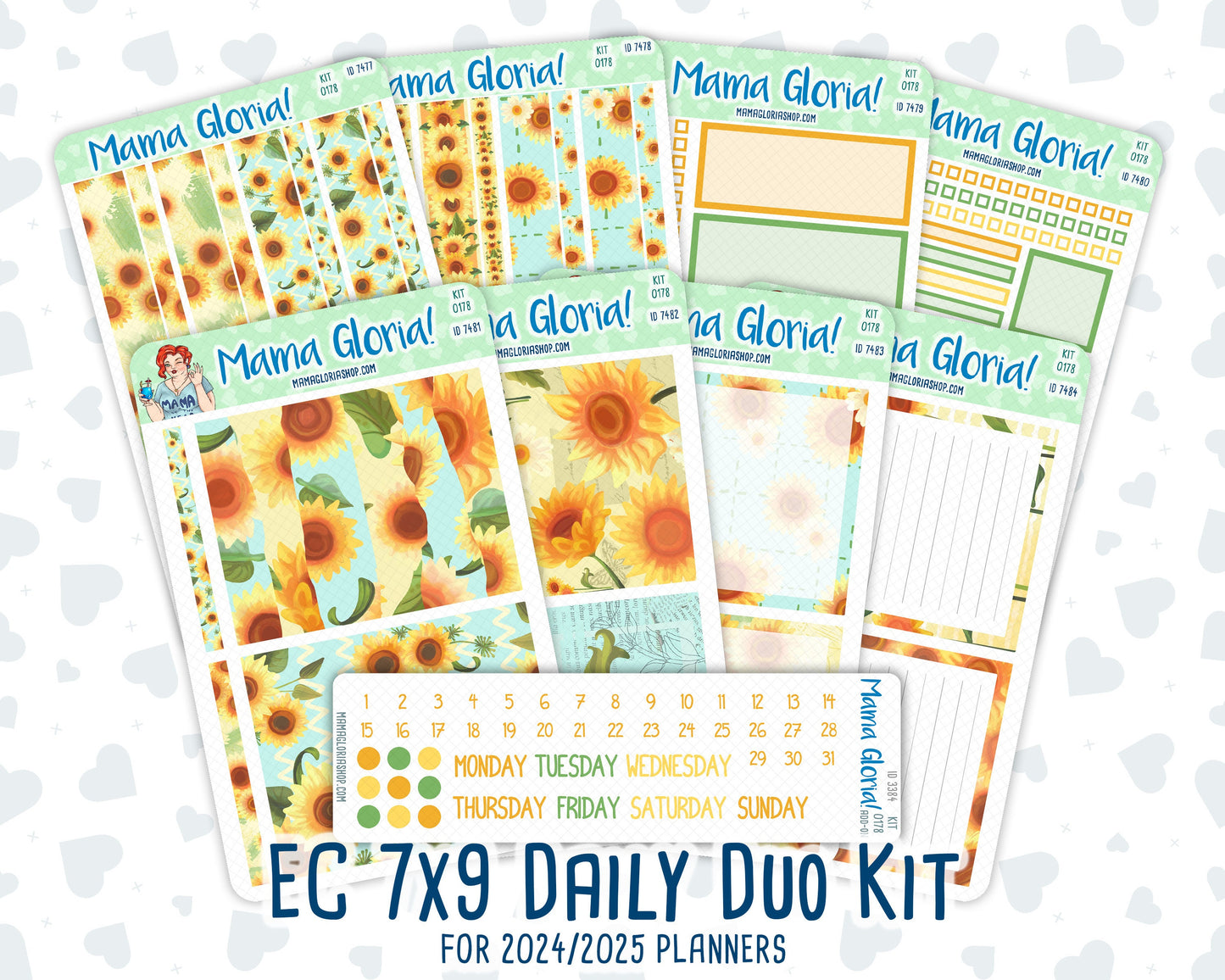 Kit 0178- 7x9 Daily Duo - Sunflowers - August- Summer- Planner