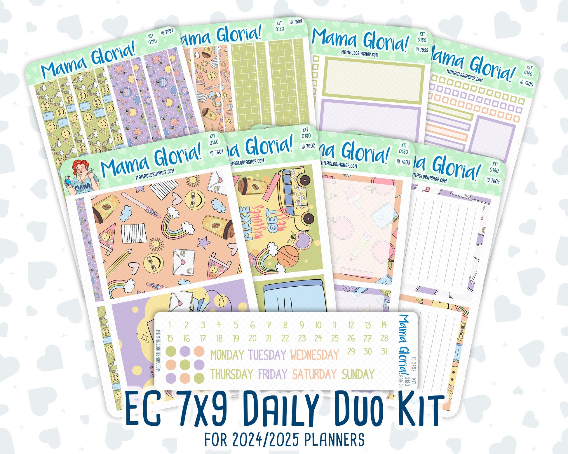 Kit 0180- 7x9 Daily Duo - Back To School - August- Summer- Planner