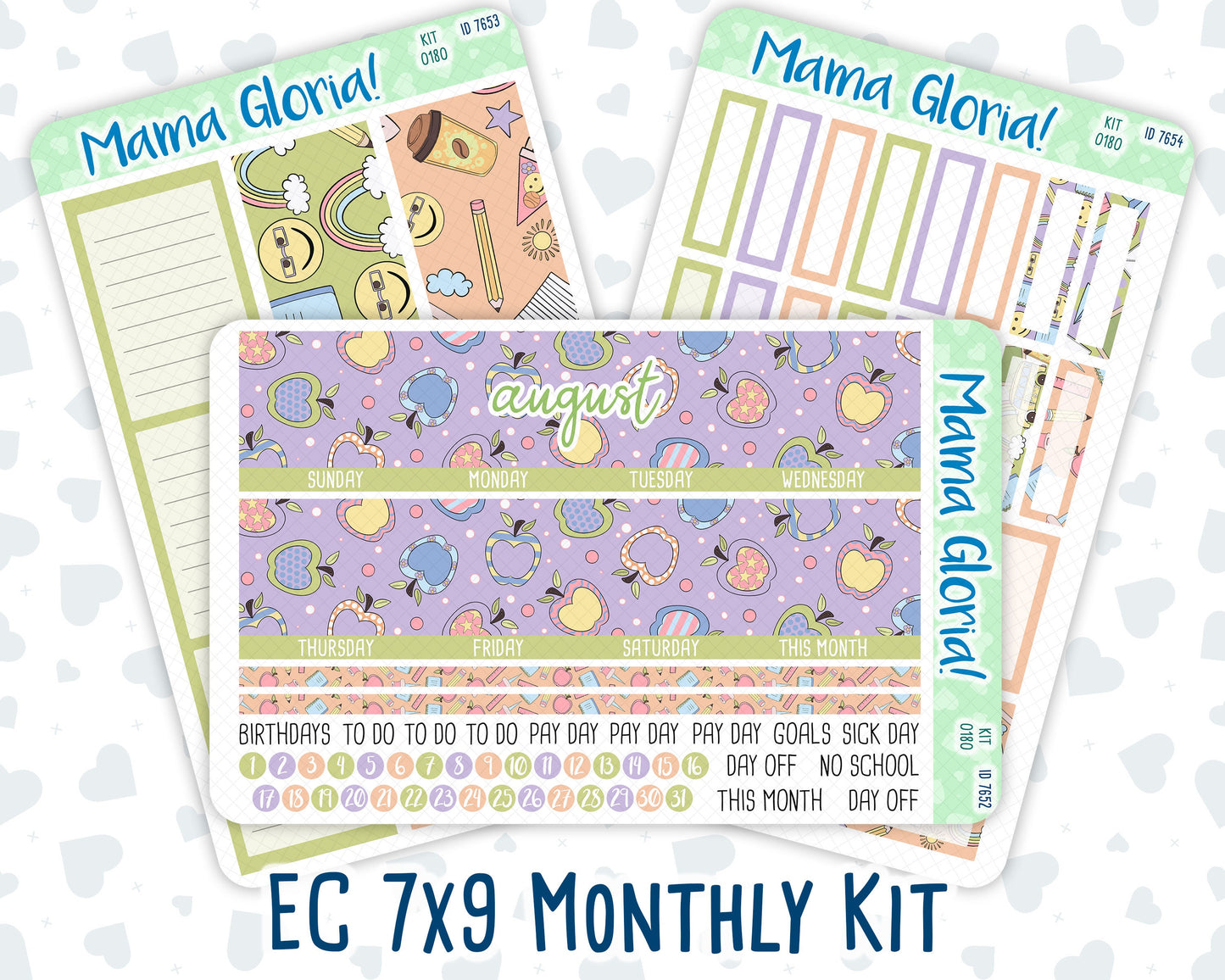 Kit 0180 - 7x9 - Monthly - Back To School- August - Summer- For EC Planners