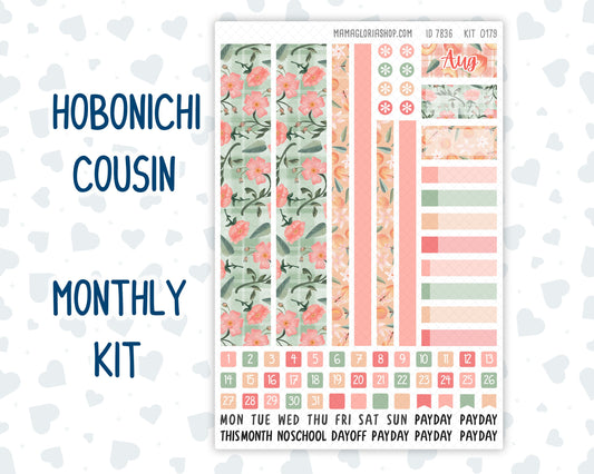 Kit 0179 Hobonichi Cousin – Monthly – 1.3” Wide Columns - Peaches - August - Summer