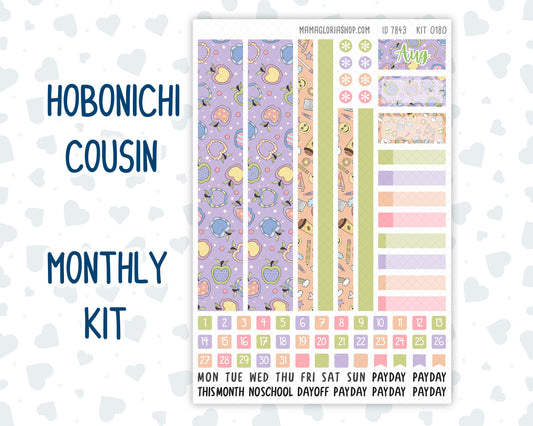 Kit 0180 Hobonichi Cousin – Monthly – 1.3” Wide Columns - Back To School - August - Summer