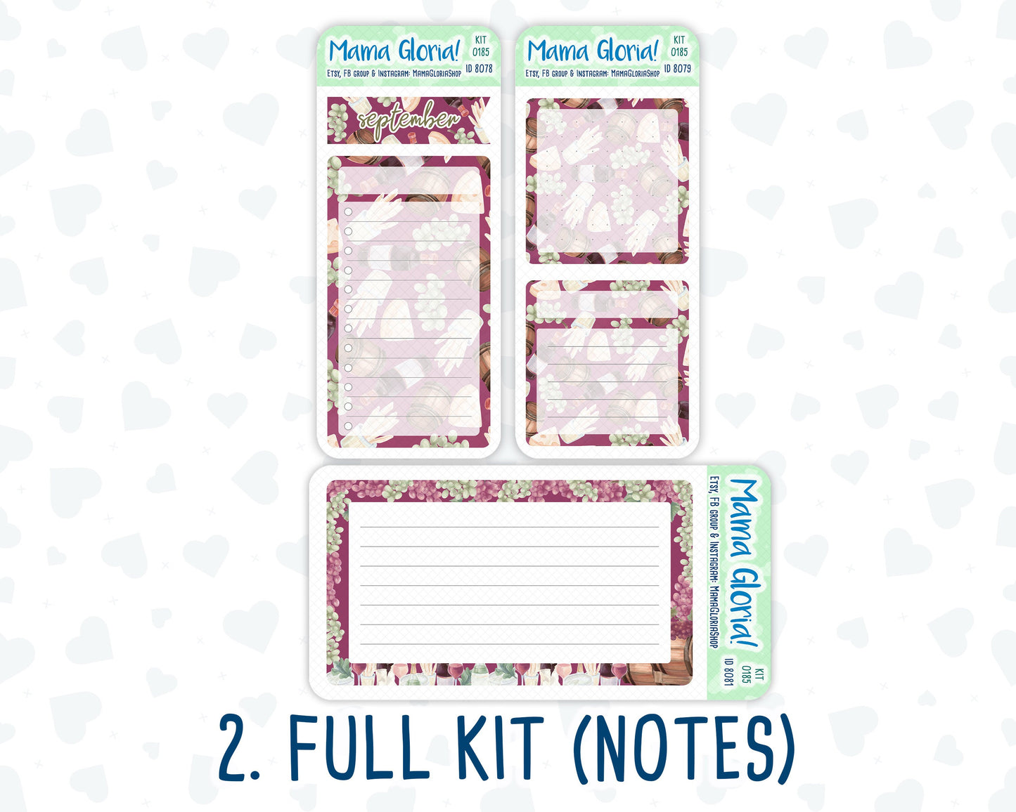 Kit 0185 - A5 - Wine Time - September - Autumn- Notes Pages - Dashboard Kit - Productivity Page