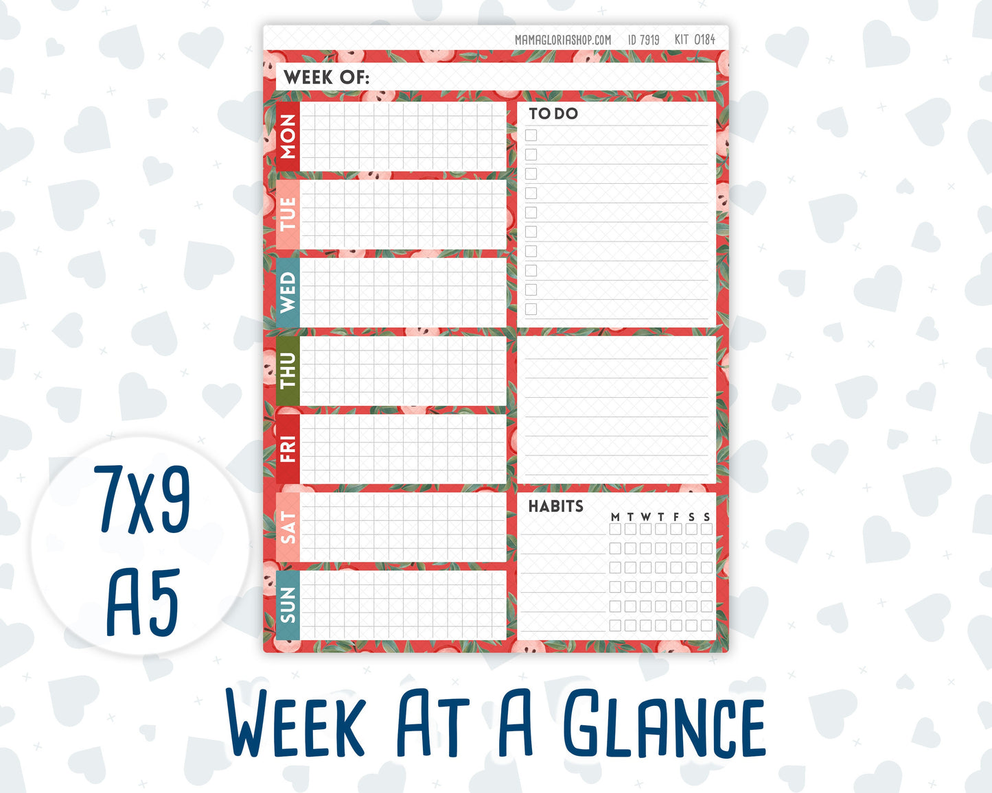 Kit 0184- Week At A Glance - Apple Cider - For 7x9 & A5 Planners - Notebooks - September- Autumn