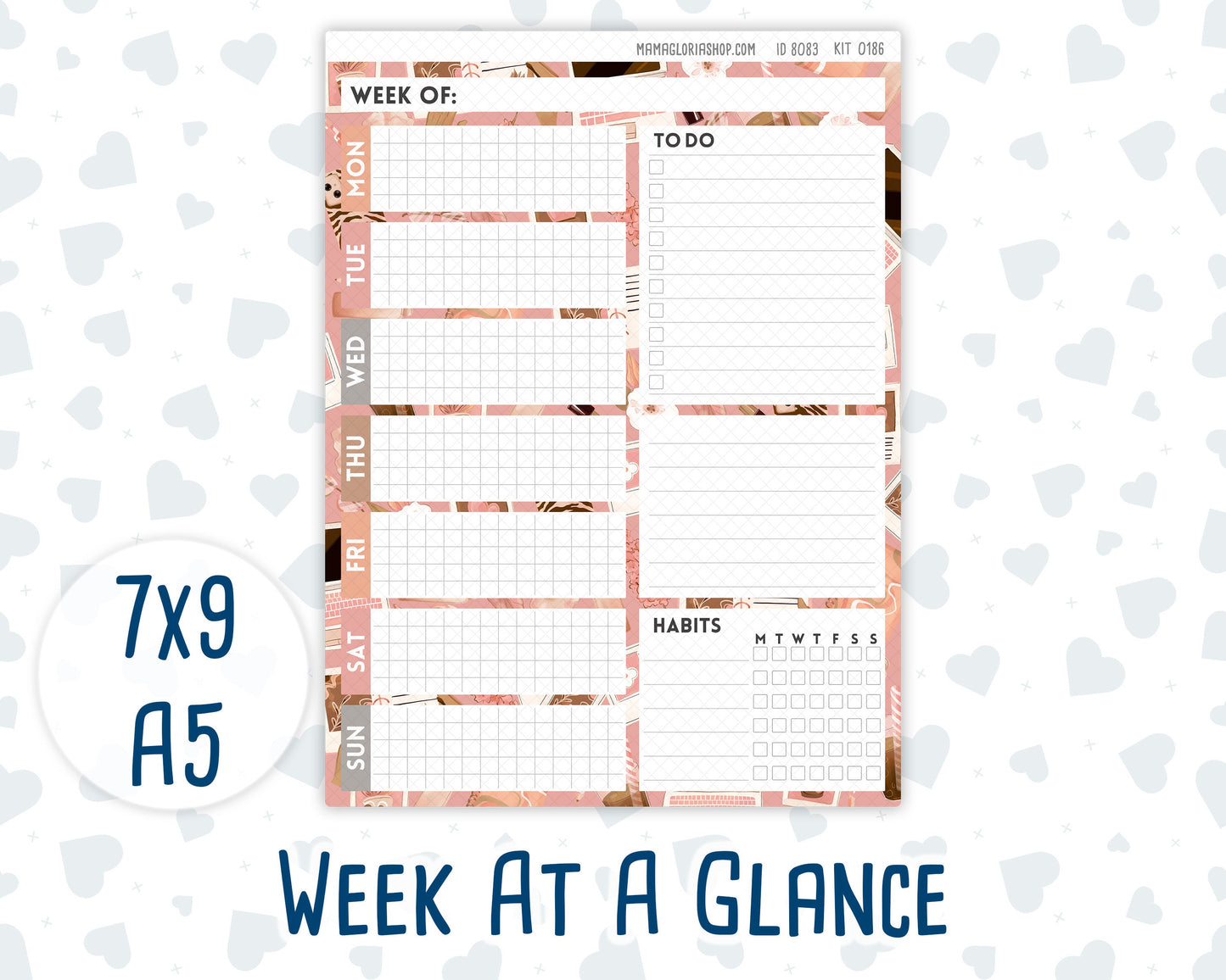 Kit 0186- Week At A Glance - Workspace Vibes - For 7x9 & A5 Planners - Notebooks - September- Autumn