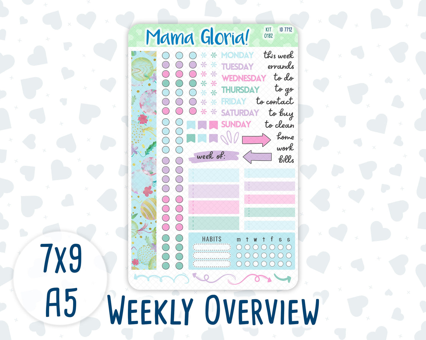 Kit 0182- Weekly Overview - Birthday - For 7x9 & A5 Planners - Notebooks