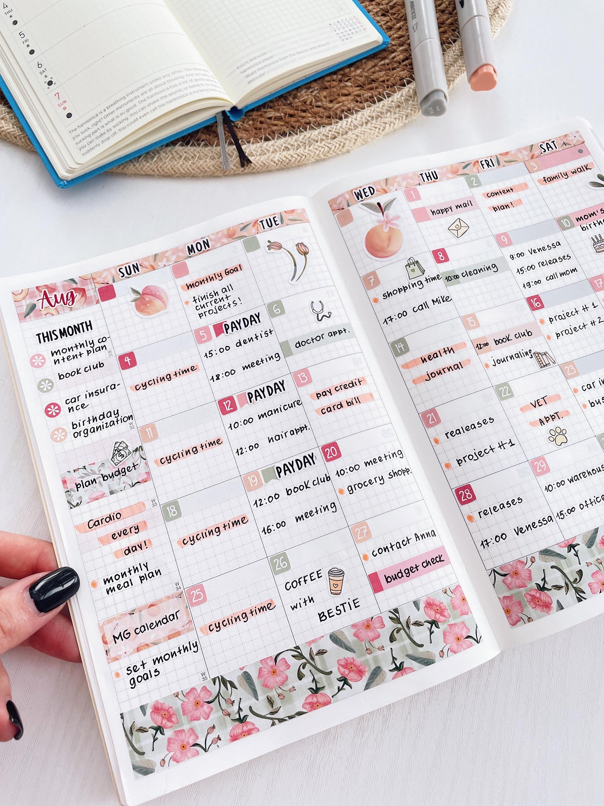 Kit 0204 A6 Hobonichi Cousin – Monthly – 1.3” Wide Columns - Valentine's Garden - February