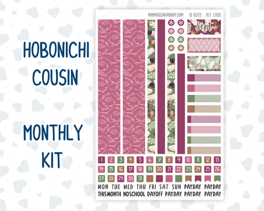 Kit 0185 Hobonichi Cousin – Monthly – 1.3” Wide Columns - Wine Time - September- Autumn