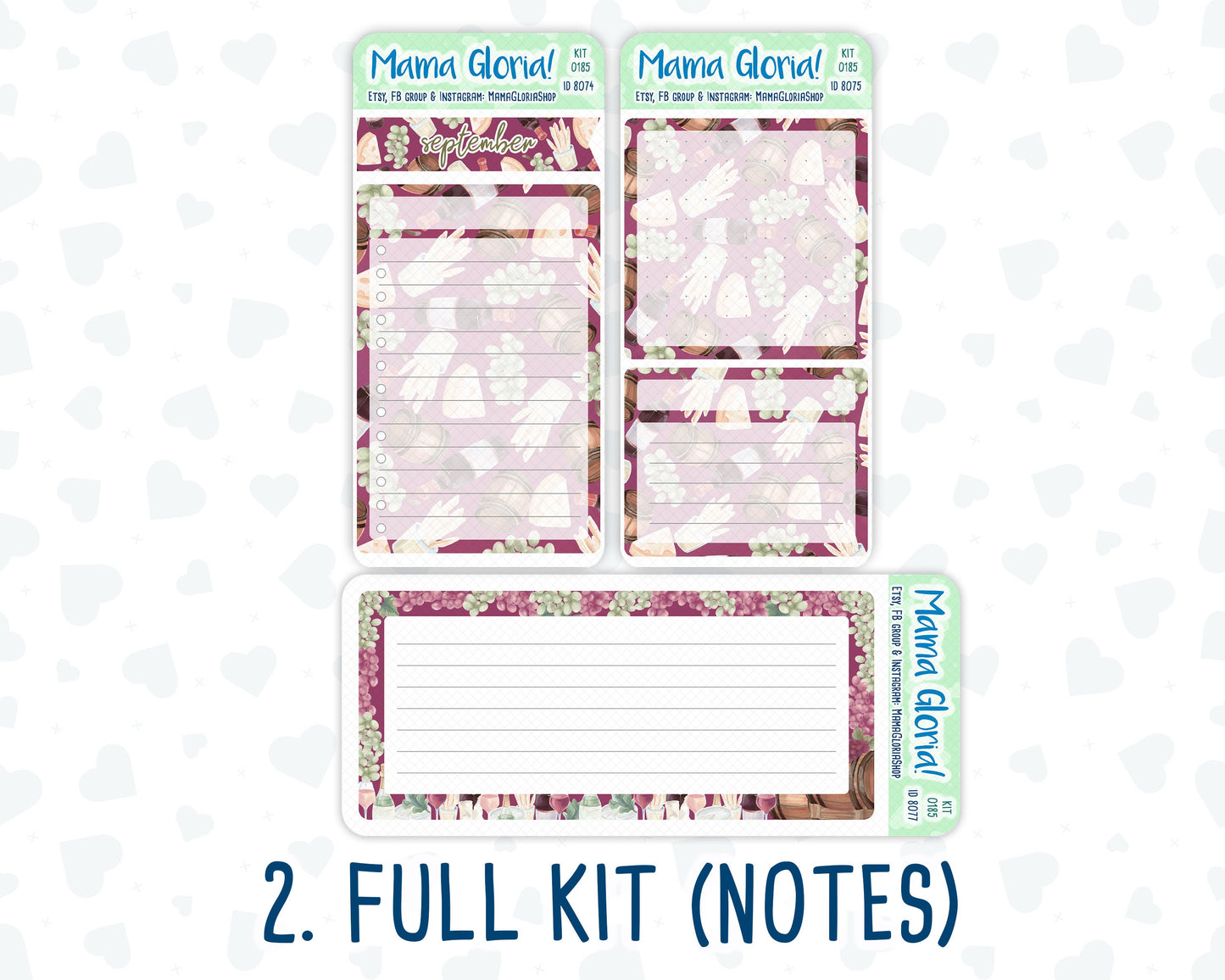 Kit 0185 - 7x9 - Wine Time - September- Autumn- Notes Pages - Dashboard Kit - Productivity Page