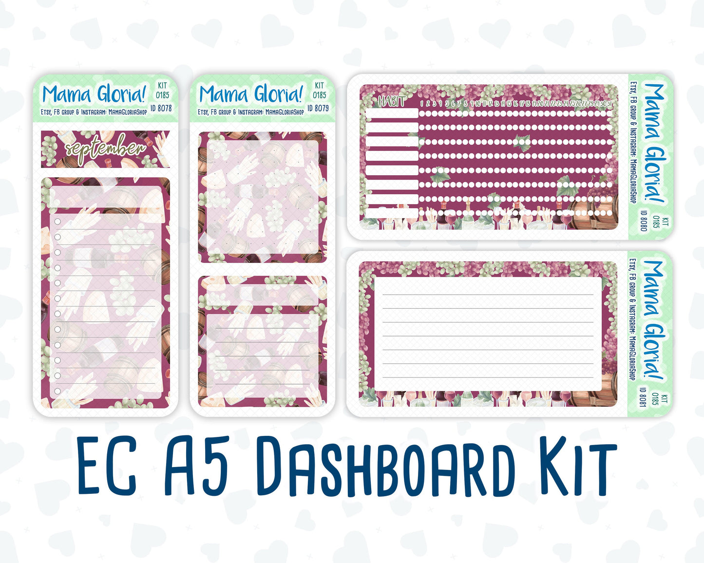 Kit 0185 - A5 - Wine Time - September - Autumn- Notes Pages - Dashboard Kit - Productivity Page