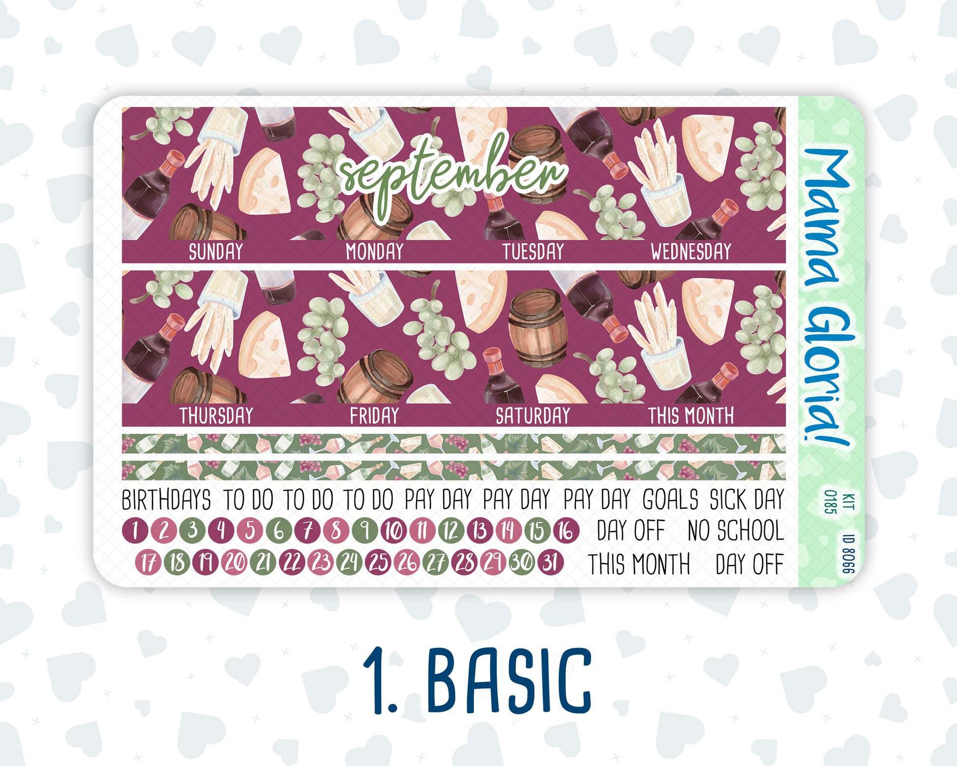 Kit 0185 - 7x9 - Monthly - Wine Time - September - Autumn - For EC Planners