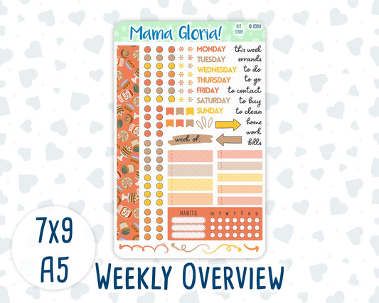 Kit 0189- Weekly Overview - Fall Backing - For 7x9 & A5 Planners - Notebooks - October- Autumn