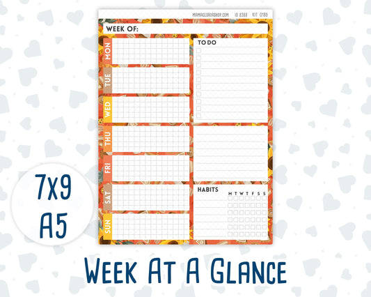 Kit 0189- Week At A Glance - Fall Backing - For 7x9 & A5 Planners - Notebooks - October- Autumn-Fall