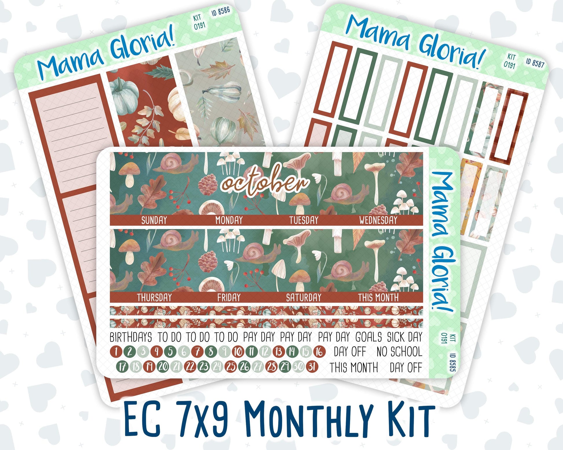 Kit 0191 - 7x9 - Monthly - Autumn Harvest - October- Fall- For EC Planners