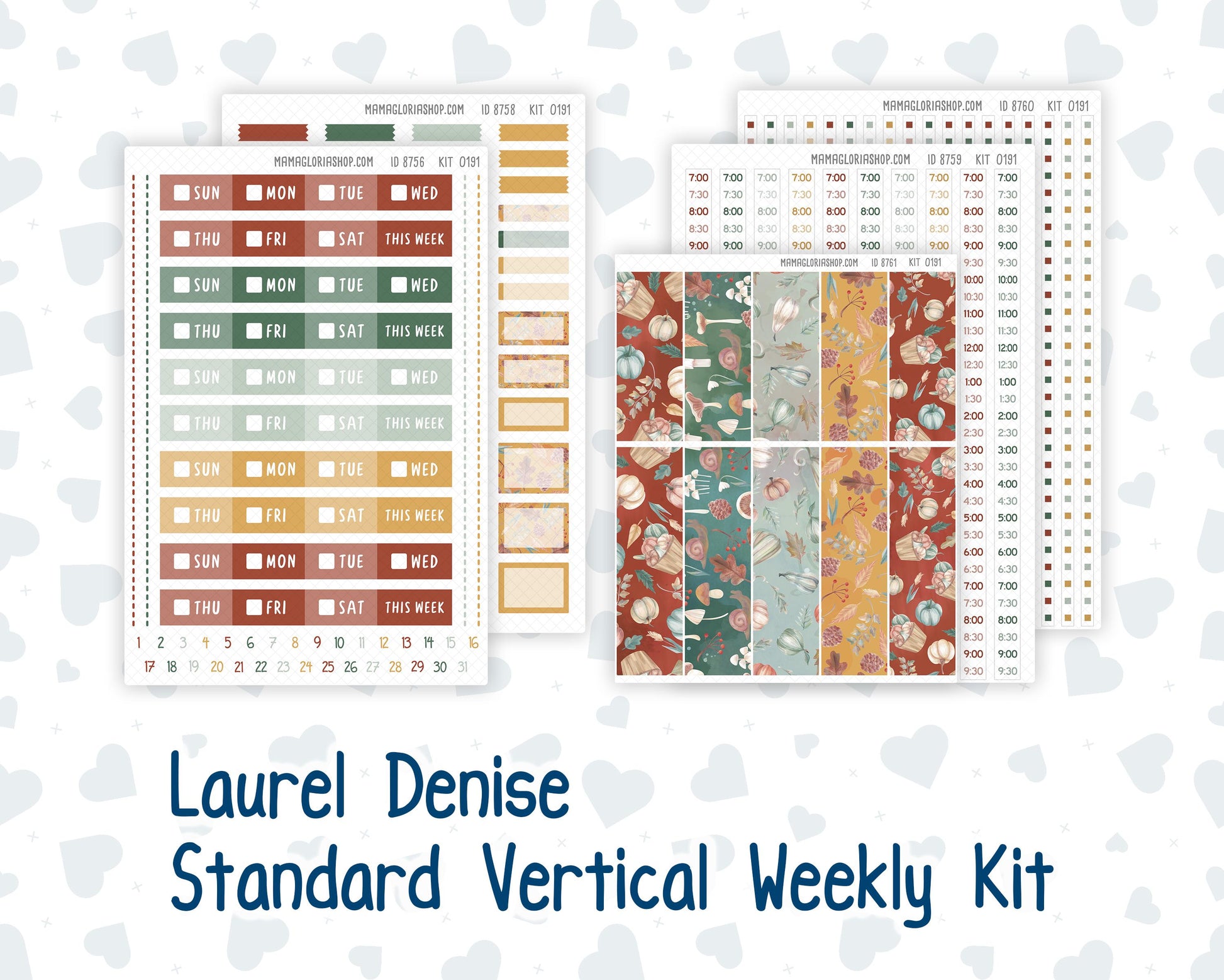 Kit 0191 Laurel Denise Standard Size – Weekly - Vertical Layout - Autumn Harvest - October- Fall