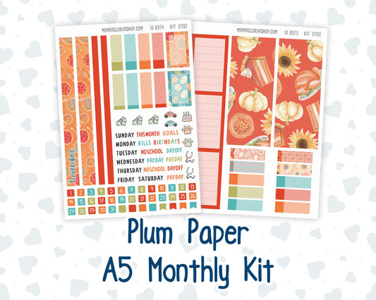 Kit 0192 Plum Paper A5– Monthly - Thanksgiving - November - Autumn