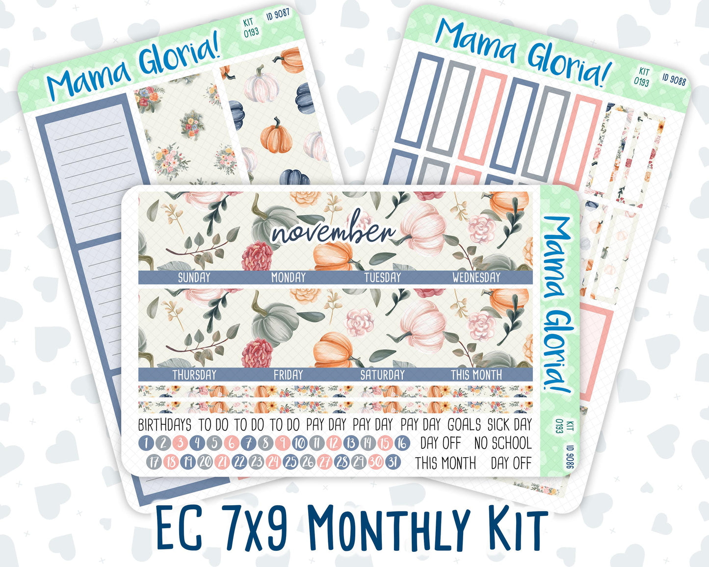 Kit 0193 - 7x9 - Monthly - Harvest Blooms - November - Fall- For EC Planners