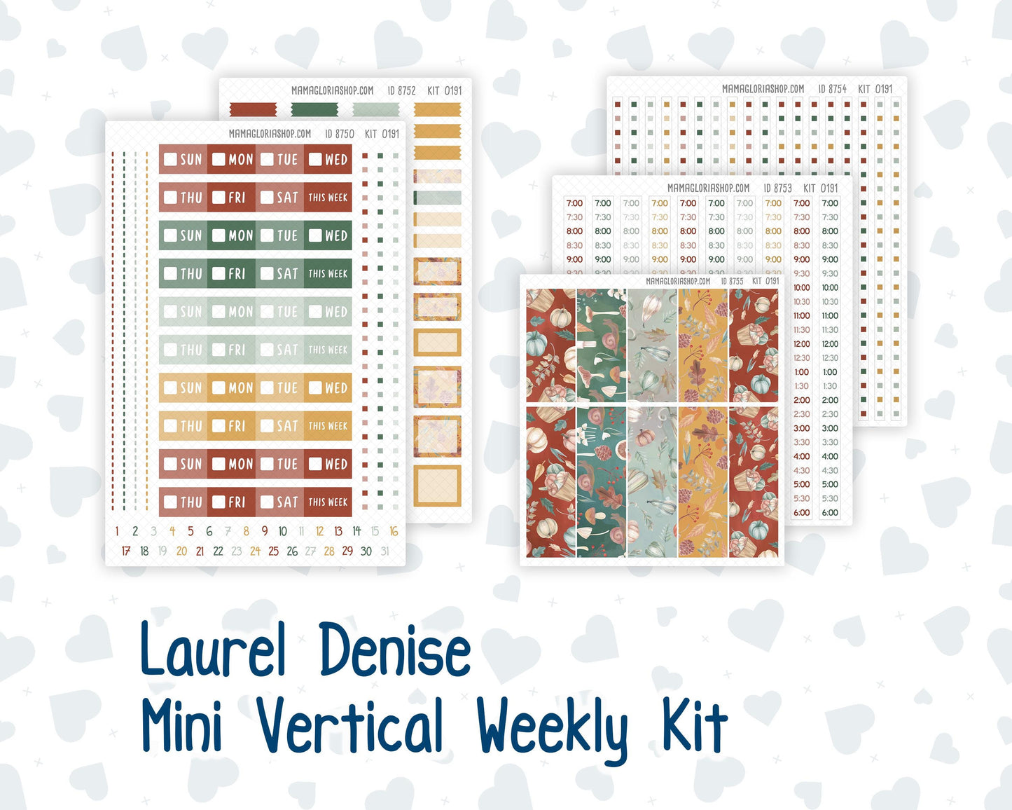 Kit 0191 Laurel Denise Mini Size – Weekly - Vertical Layout - Autumn Harvest - October - Fall