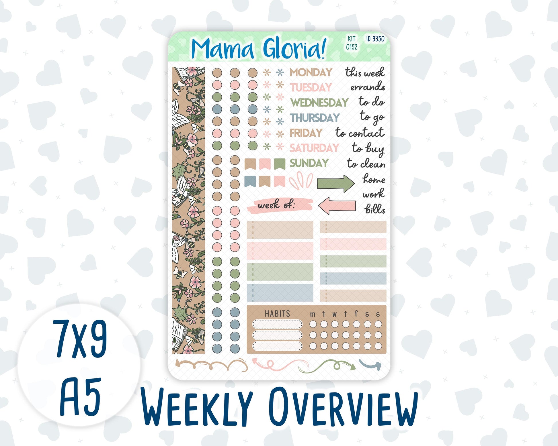 Kit 0152 - Weekly Overview - Froggy Reads - For 7x9 & A5 Planners - Notebooks