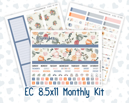 EC 8.5x11 Monthly - Kit 0193 - Harvest Blooms - November - For Erin Condren Planners